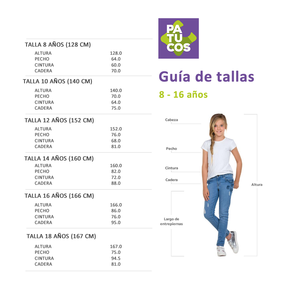 Guía de Tallas Teen